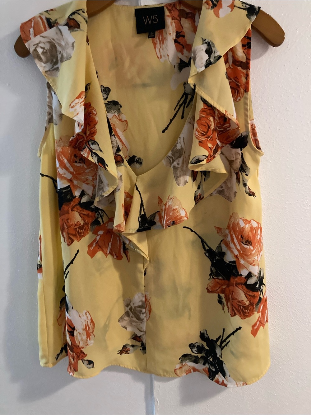 W5 Yellow Floral Ruffle V-Neck Sleeveless Top